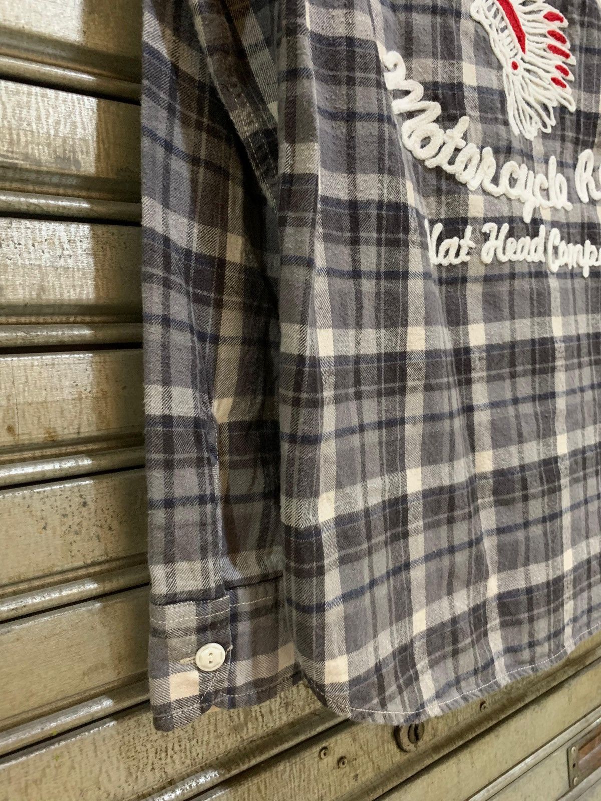 the flat head embroidery chainstitch button up flannel shirt