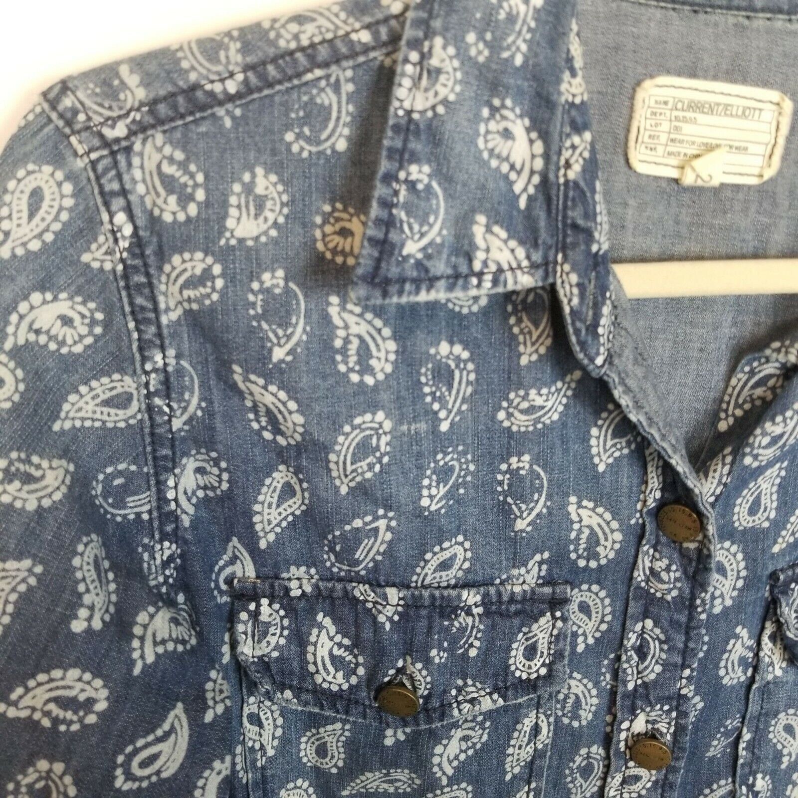 Current/Elliot Current Elliot Womens Paisley Denim Shirt 2 Western Cowgirl Size XS / US 0-2 / IT 36-38 - 5 Thumbnail