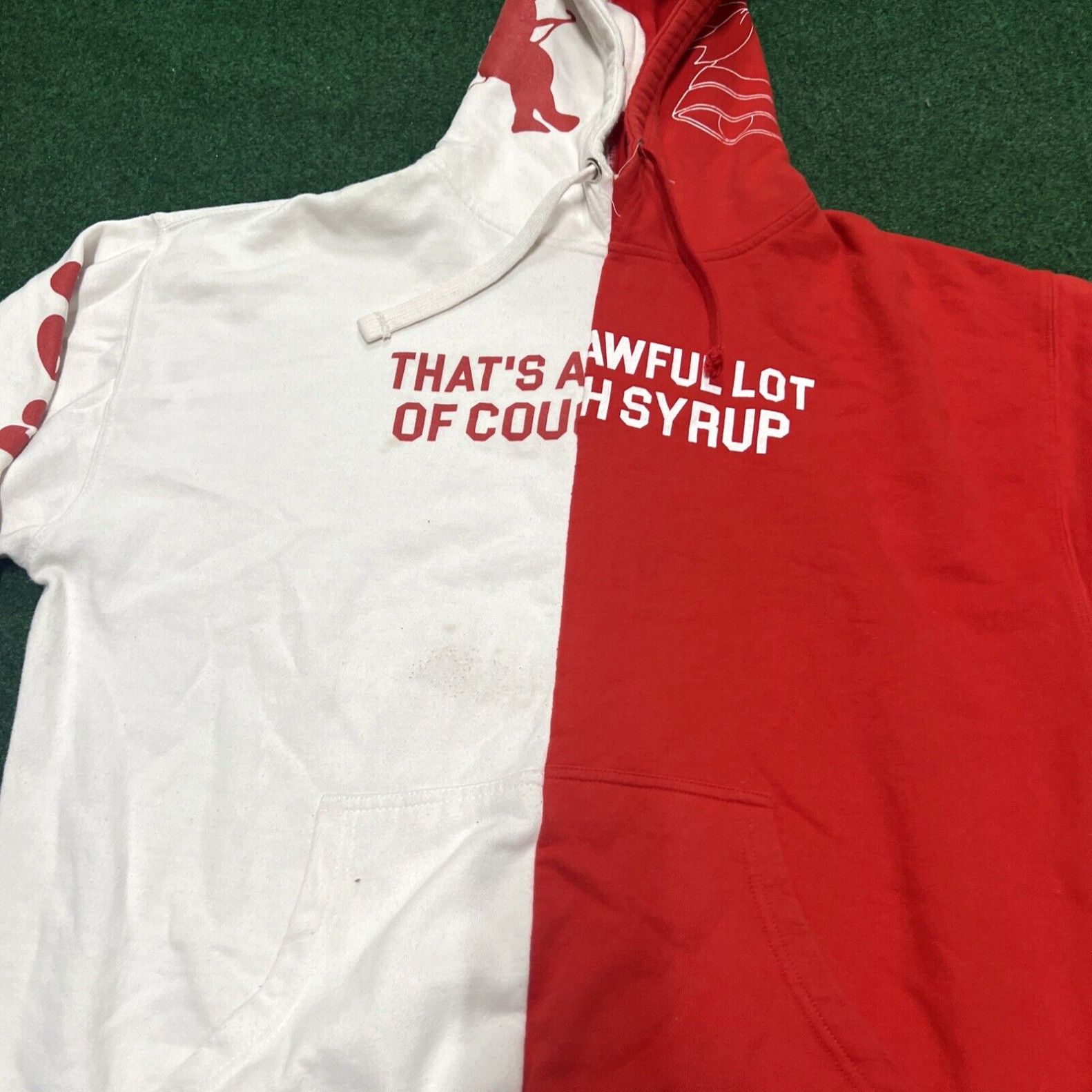 Vintage Awful Lot Of Cough Syrup Classic Red White Hoodie L/XL Size US L / EU 52-54 / 3 - 3 Thumbnail