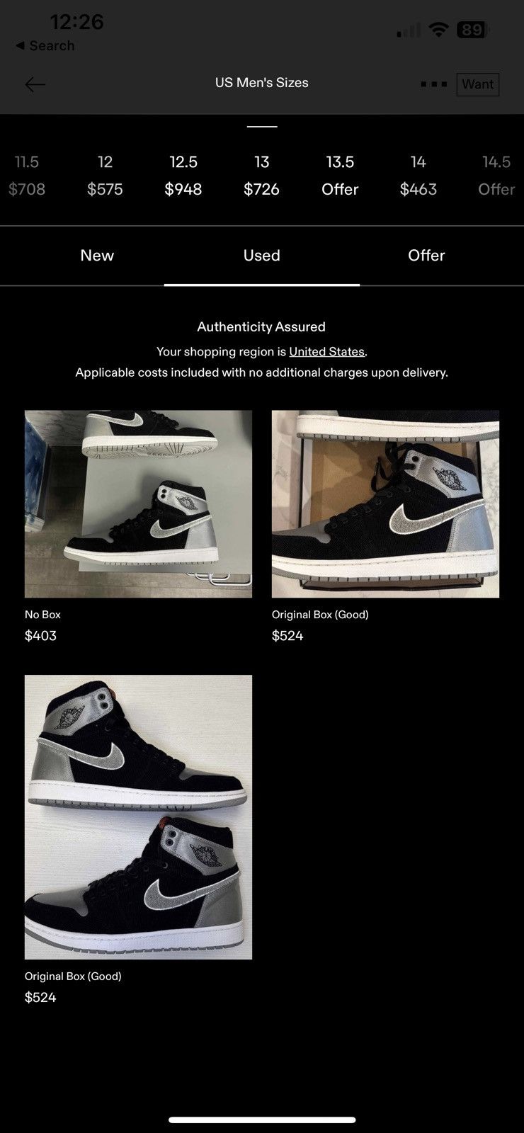 Jordan Brand Jordan 1 Retro High OG Satin Shadow Aleali May Size US 13 / EU 46 - 11 Thumbnail