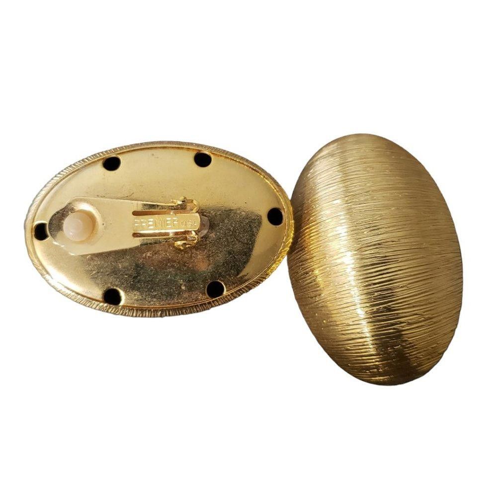 Designer Premier Vintage Gold Tone Oval Textured Clip Earrings 1" Size ONE SIZE - 4 Thumbnail