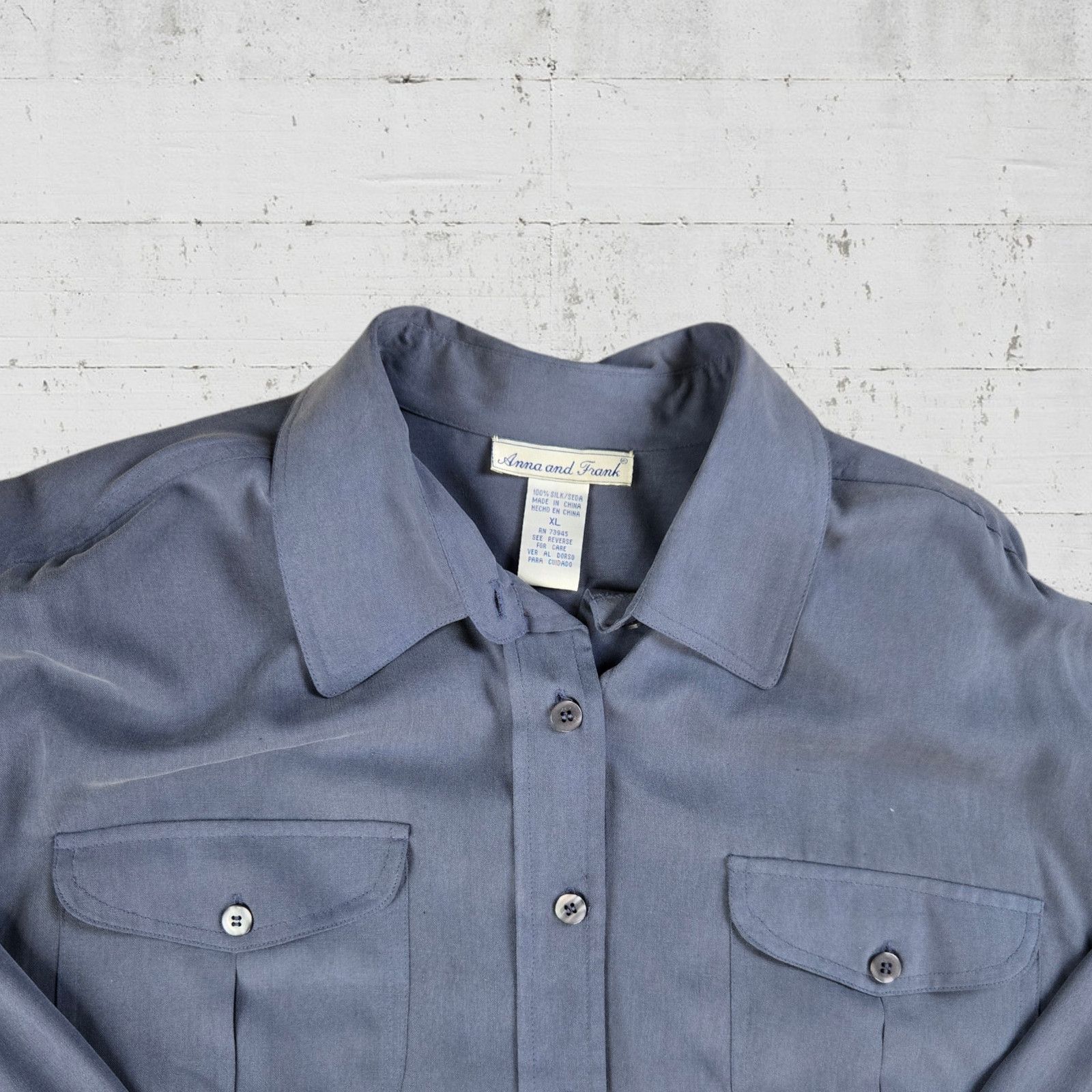 Vintage Vintage Slate Blue 90s Silk Button Up Size XL Size XL / US 12-14 / IT 48-50 - 3 Thumbnail