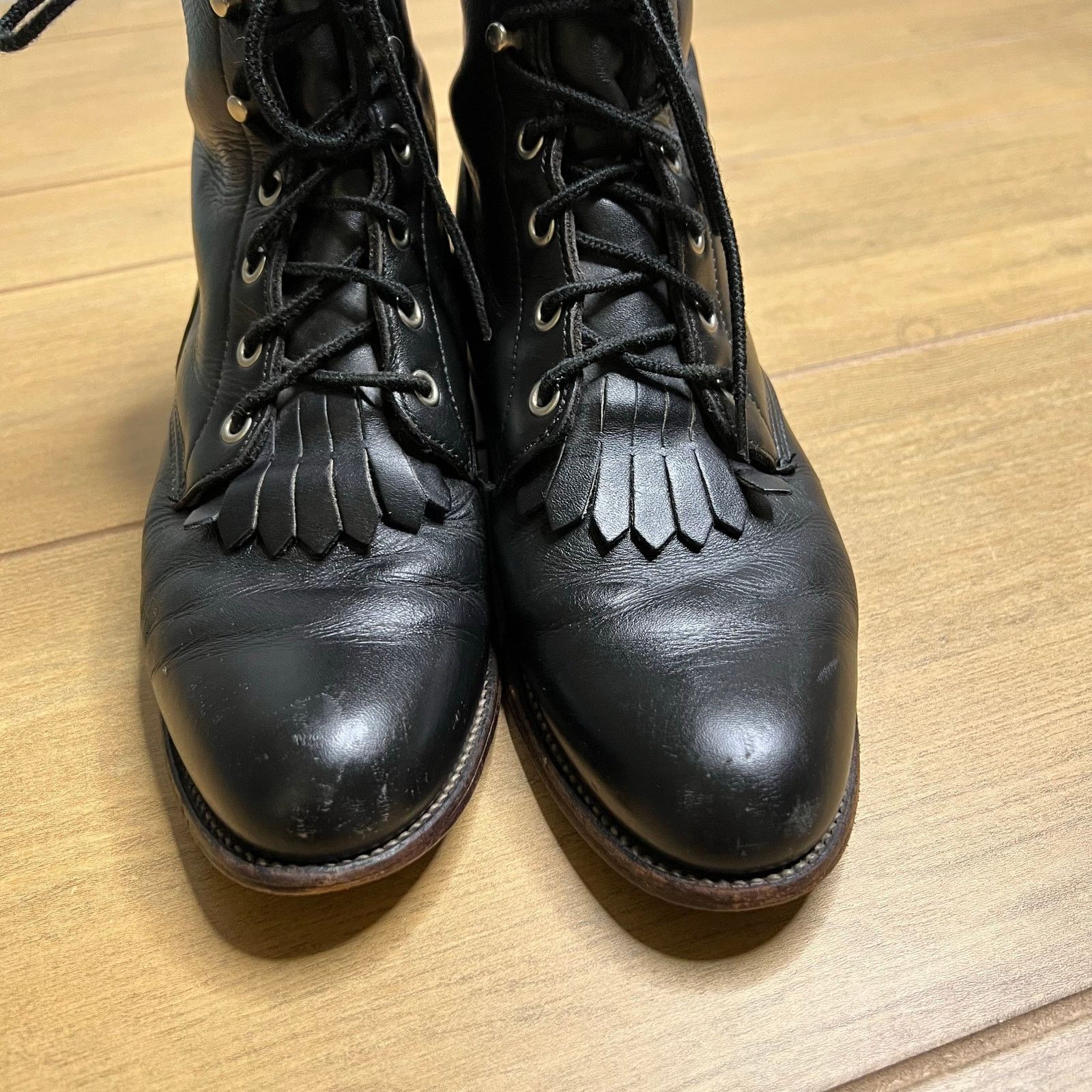 Justin Boots Justin Women’s Kiltie Packer Boots Black Leather 7 B USA Size US 7 / IT 37 - 2 Thumbnail