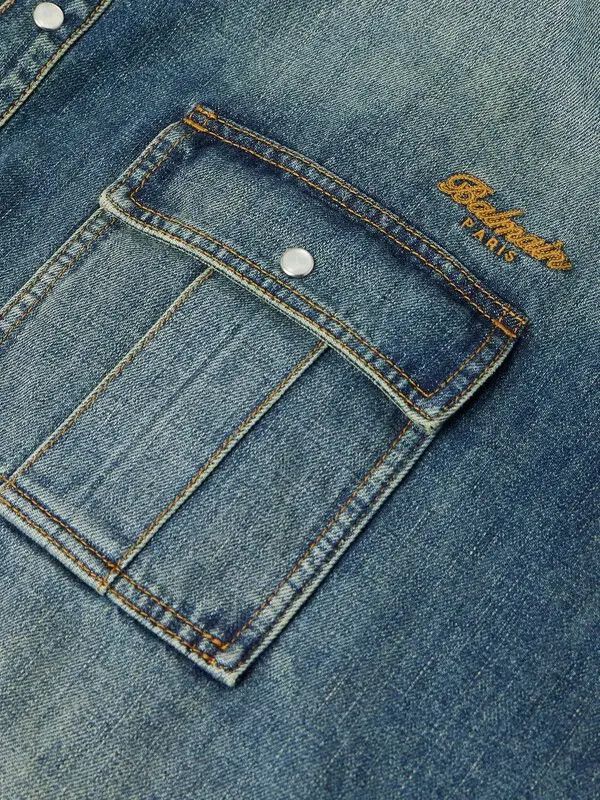 Balmain o1loc1c0526 Logo-embroidered Denim Shirt in Blue Size US S / EU 44-46 / 1 - 6 Thumbnail