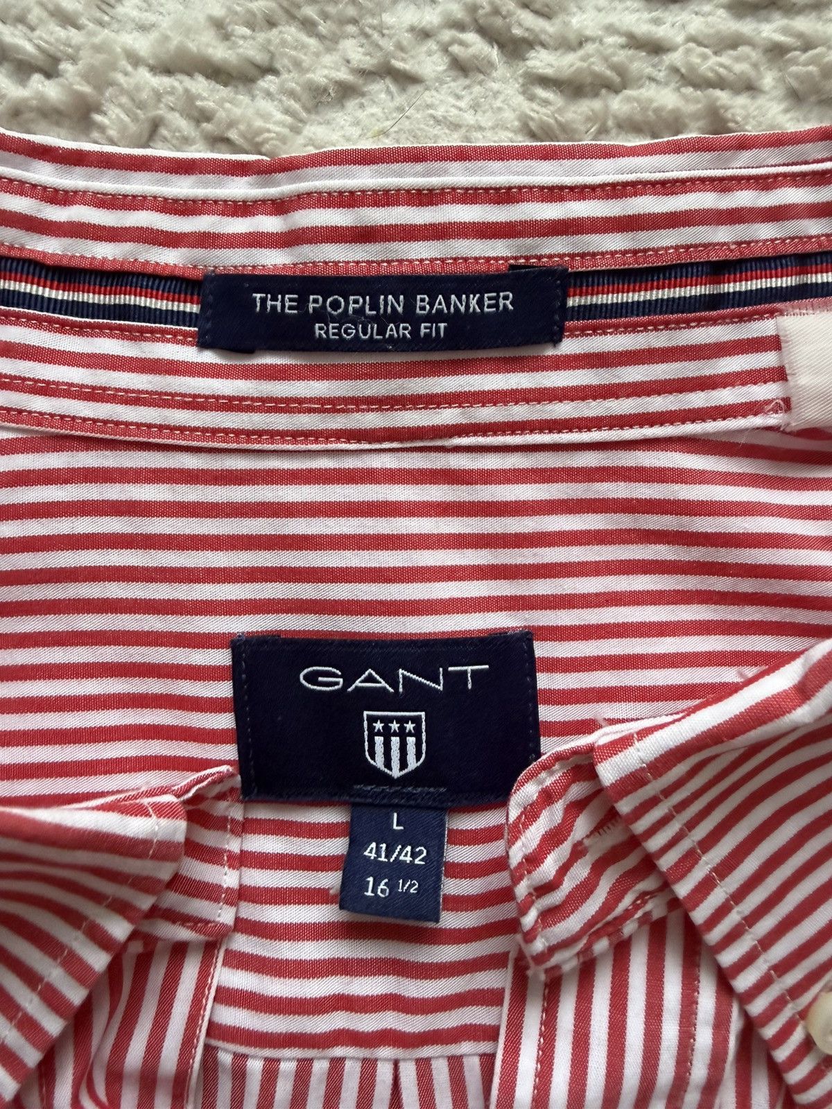 Gant GANT The Poplin Banker Red White Long Sleeve Shirt Size Mens Size US L / EU 52-54 / 3 - 4 Thumbnail