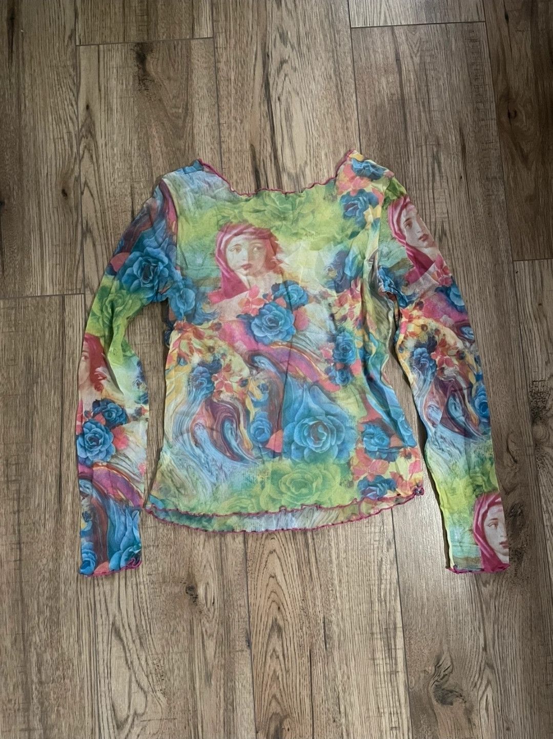 Japanese Brand vintage y2k mesh printed mesh top avant garde archive Size S / US 4 / IT 40 - 3 Thumbnail
