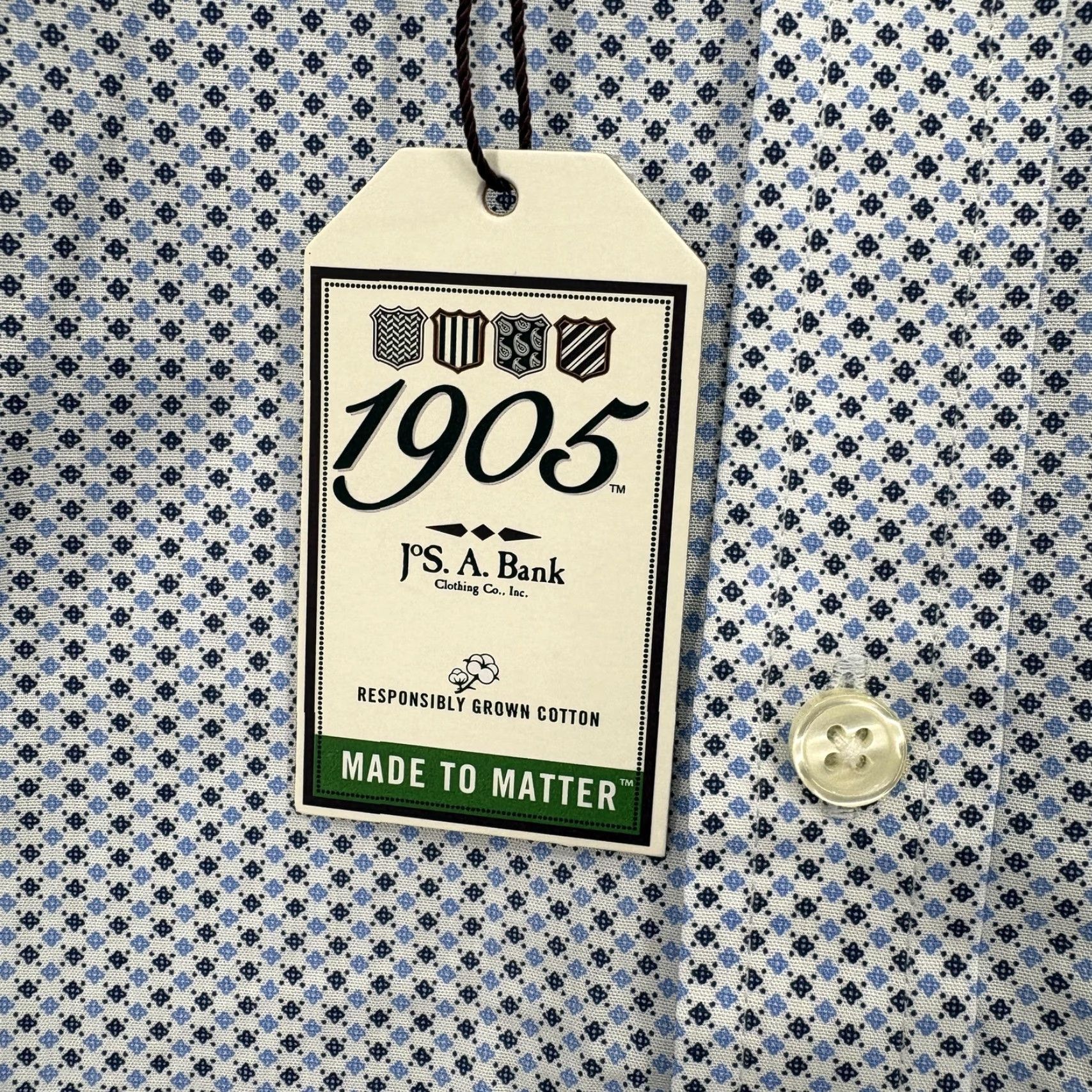 Jos. A. Bank Jos A Bank 1905 Shirt Mens L Blue Geo Print Slim Cotton Long Sleeve NWT Dress Shirt Size US L / EU 52-54 / 3 - 6 Thumbnail