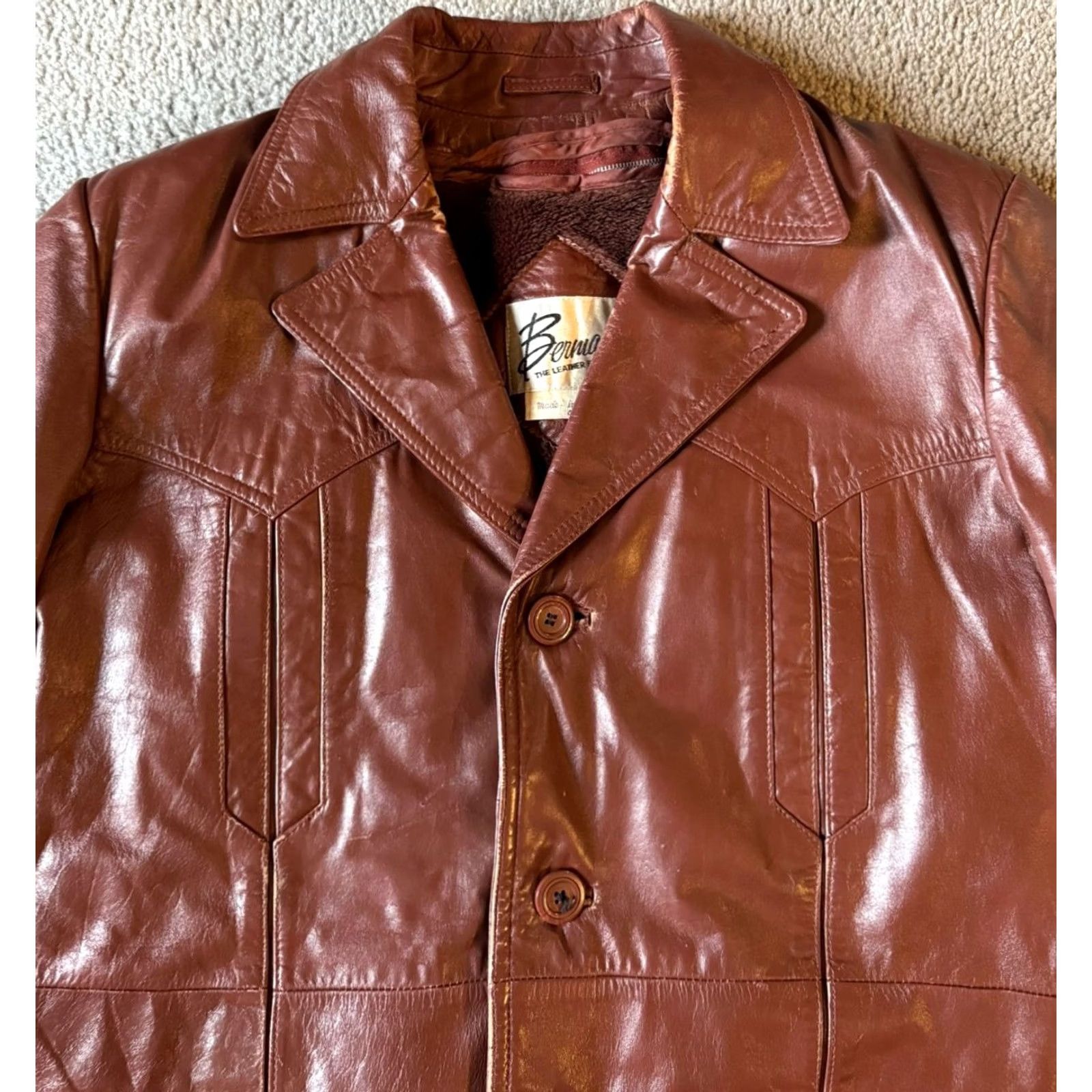 Vintage VINTAGE Berman's Leather Men's Brown Lined Button Front Jacket - 44 Size, Regular, Over Coat Size US S / EU 44-46 / 1 - 4 Thumbnail