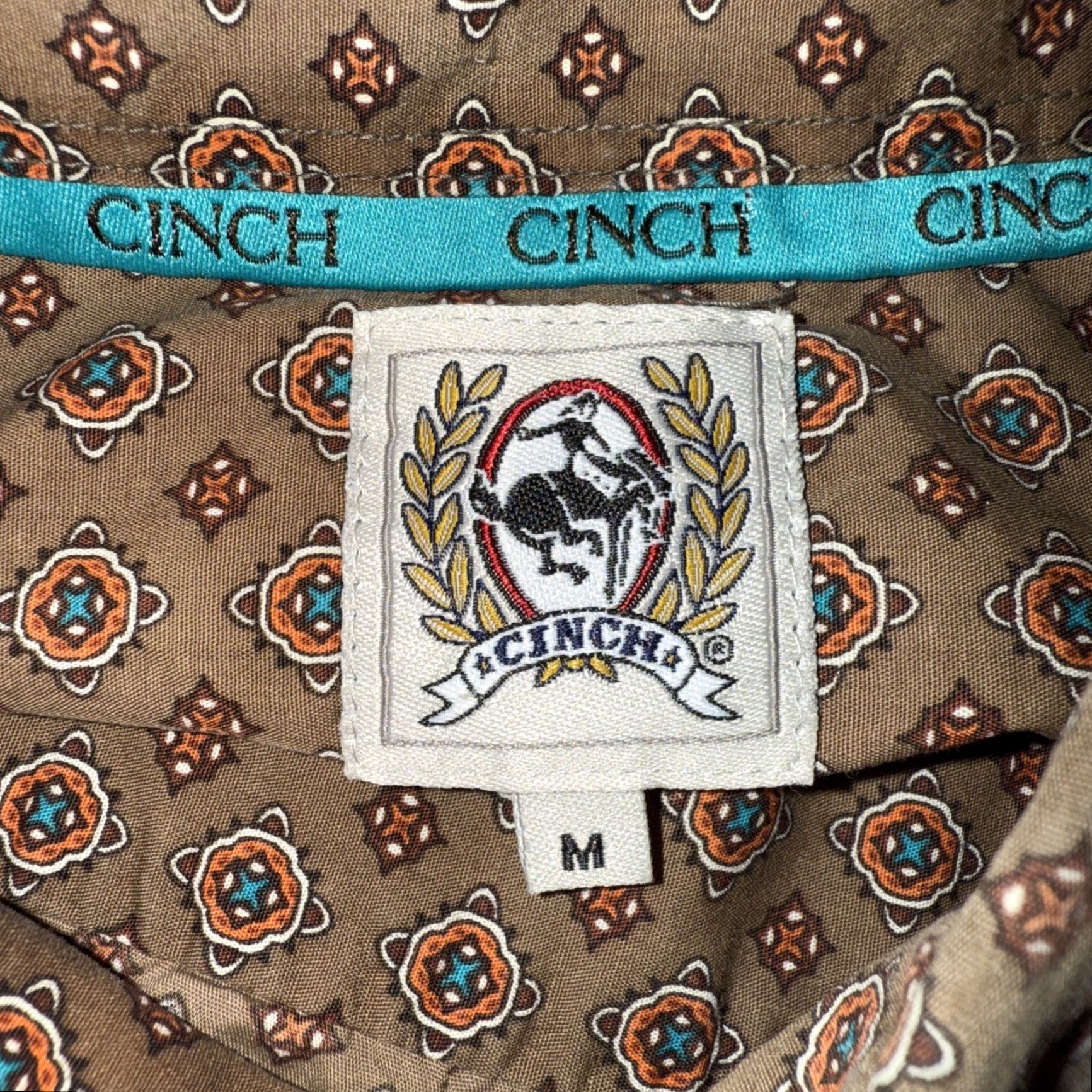 Altea Cinch Men's Medium Western Shirt Button Front Brown Teal Geometric Long Sleeve Shirt Men Size US M / EU 48-50 / 2 - 3 Thumbnail