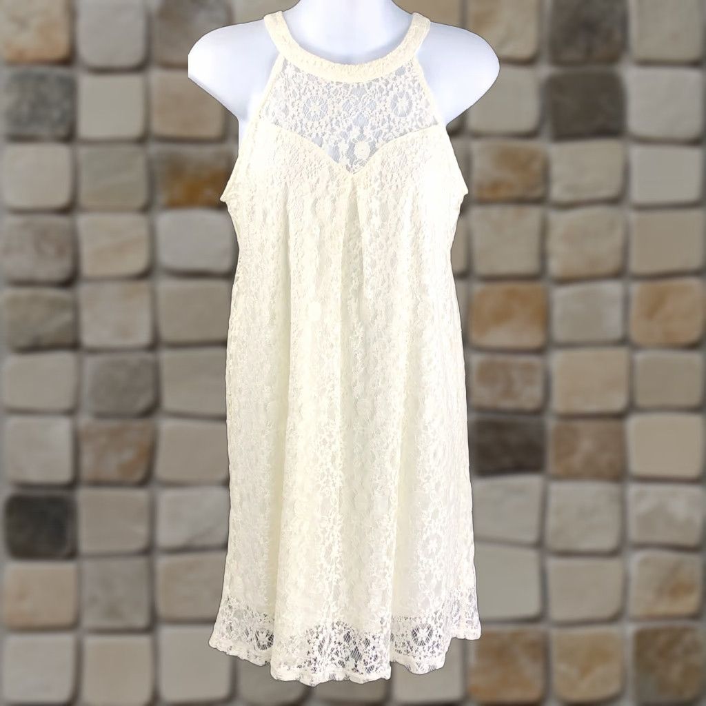 Vintage NWT Monteau Dress L Ivory Lace Halter Mini Sleeveless Fairy Coquette Romantic Size L / US 10 / IT 46 - 1 Thumbnail
