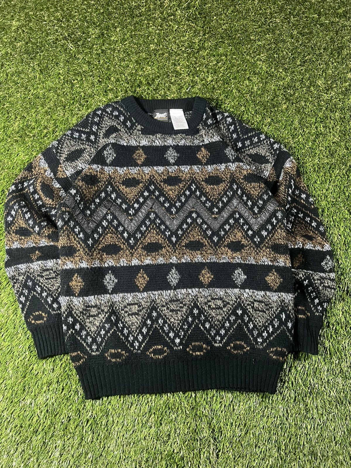 Vintage Vintage 90s Aztec Wool Abstract Wool Fall Pullover Sweater Size US M / EU 48-50 / 2 - 1 Thumbnail