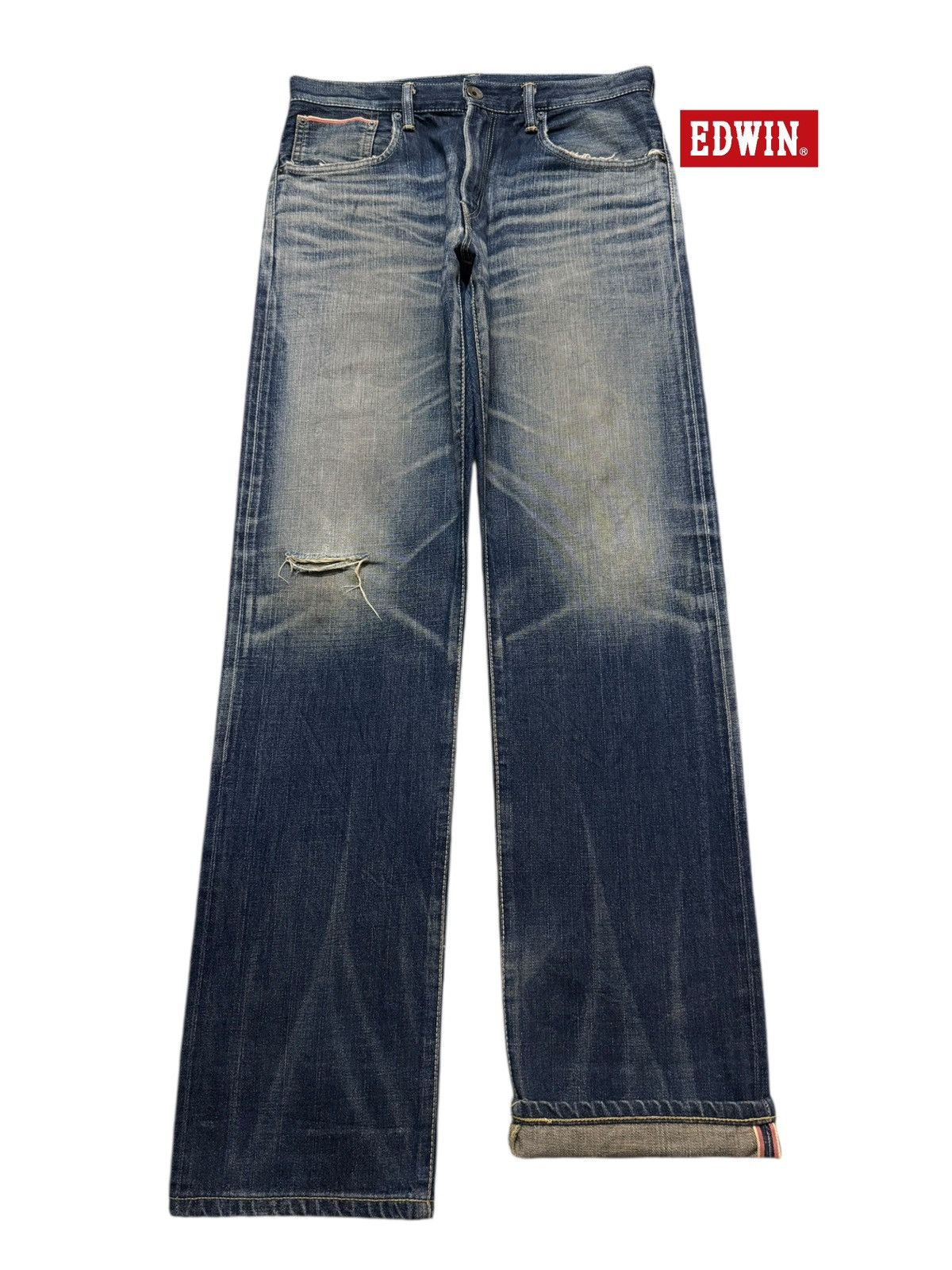 Edwin Vintage 90s Japan Edwin 505z Selvedge Faded Whisker Straight Size US 33 - 1 Thumbnail
