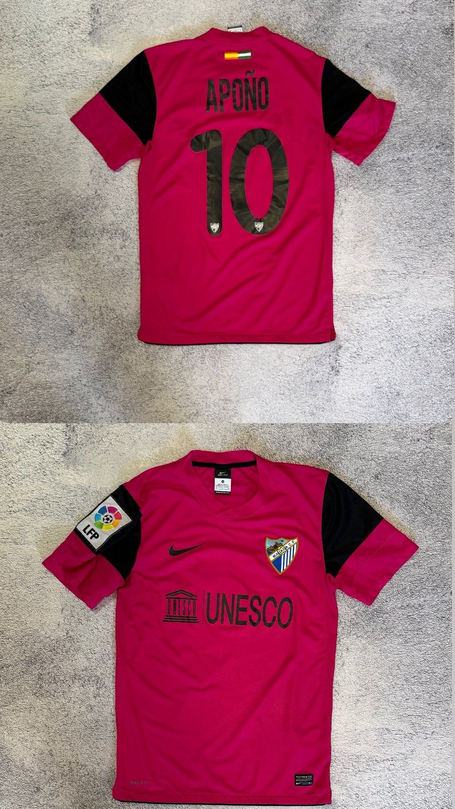 Nike Nike Malaga 2011 2012 Away Jersey Apono 10 Pink UNESCO LFP S Size US S / EU 44-46 / 1 - 1 Thumbnail