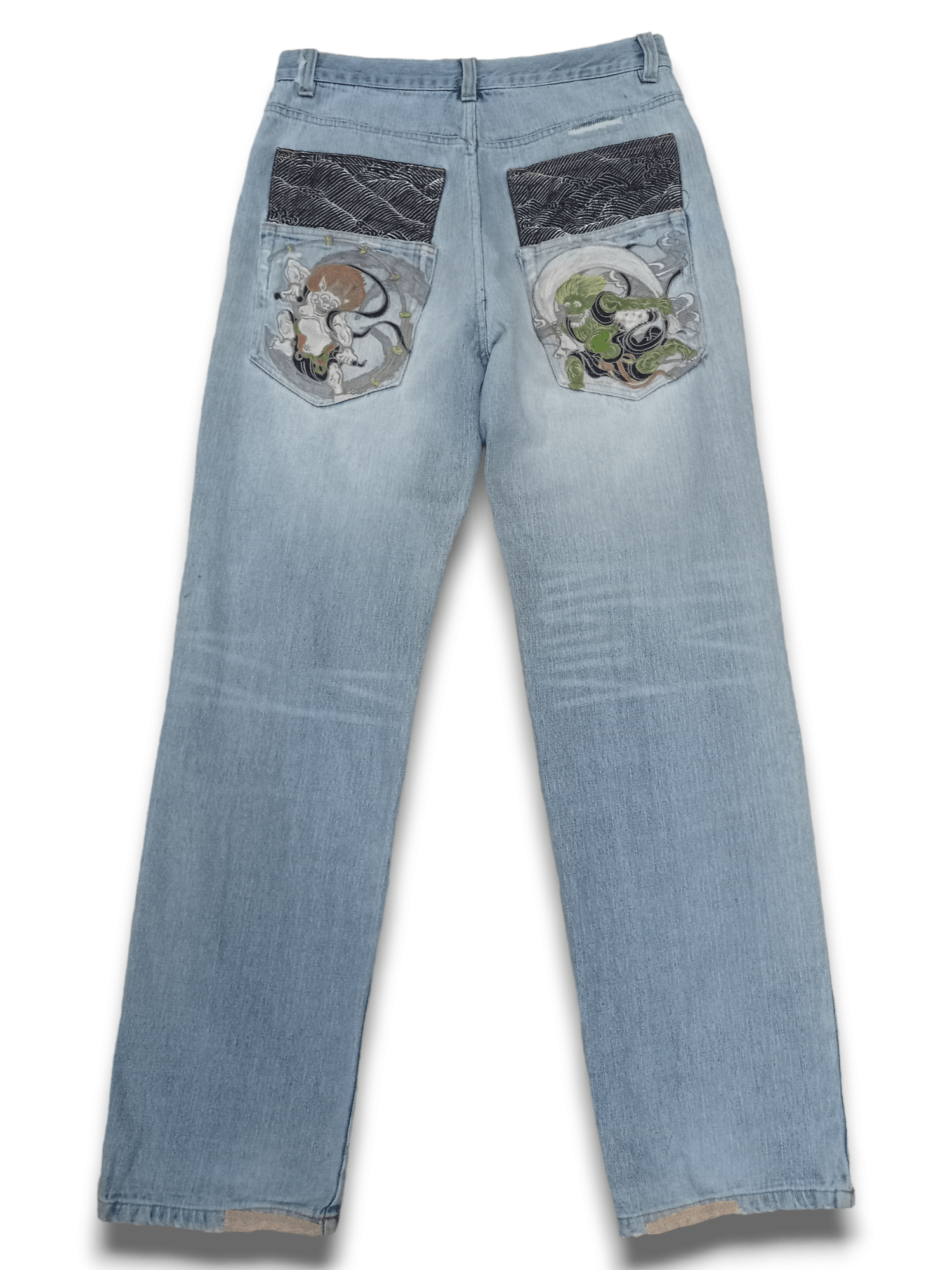 Japanese Brand Vintage Japanese Brand Embroidery God & Devil Baggy Jeans Size US 32 / EU 48 - 2 Thumbnail
