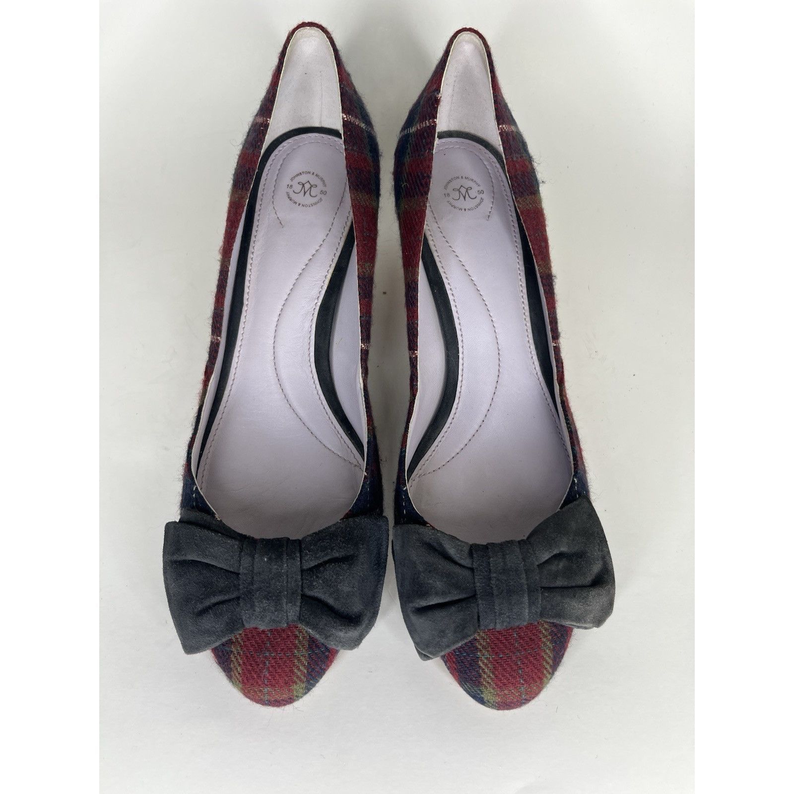 Johnston & Murphy Johnston & Murphy Red Plaid Blue Bow Round Toe Pumps Heels W Size US 10 / IT 40 - 11 Thumbnail