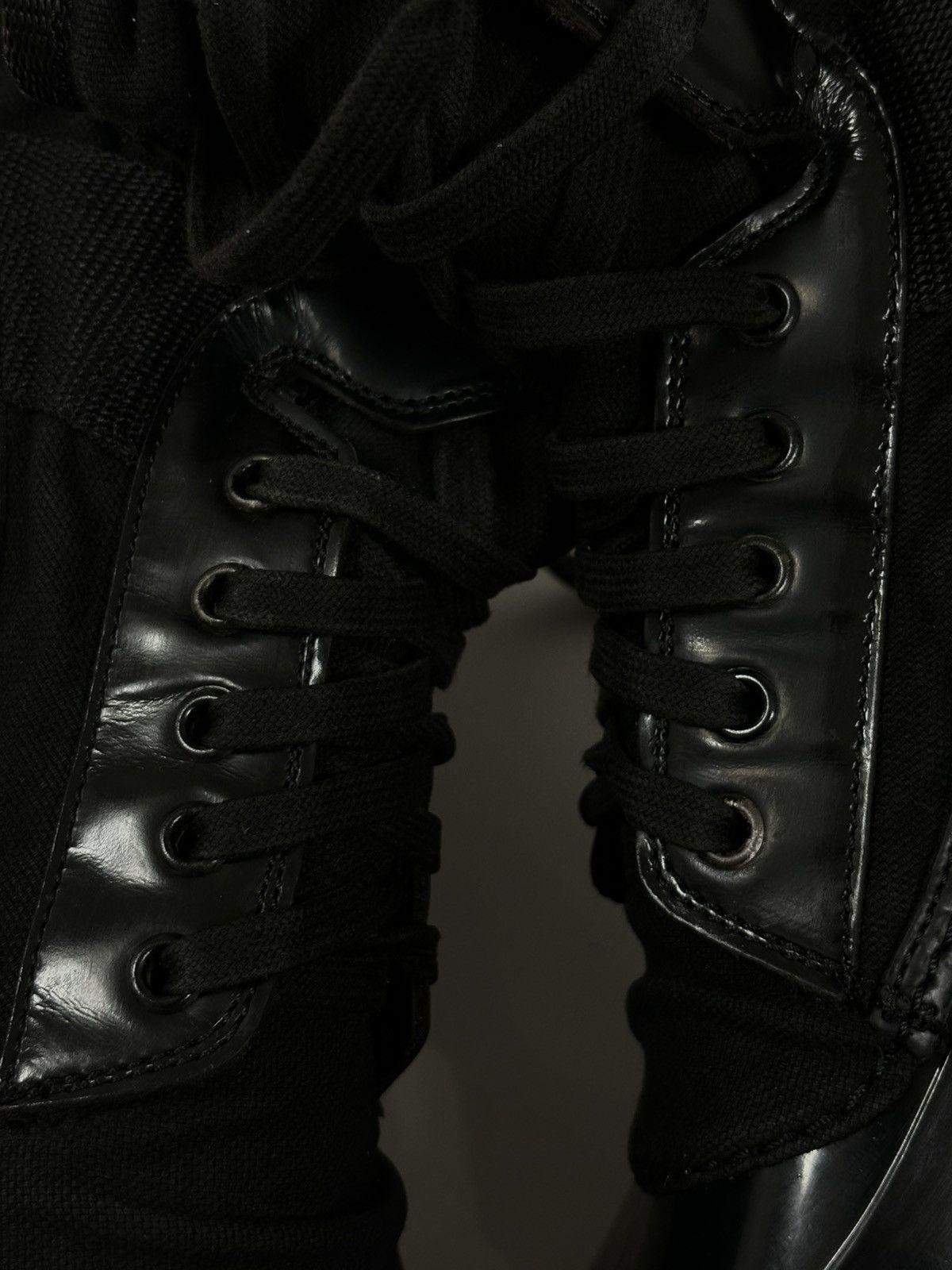 Burberry Prorsum Leather-Canvas Mono Black Lace-Up Rubber High Boots Shoes 44 Size US 11.5 / EU 44-45 - 22 Thumbnail