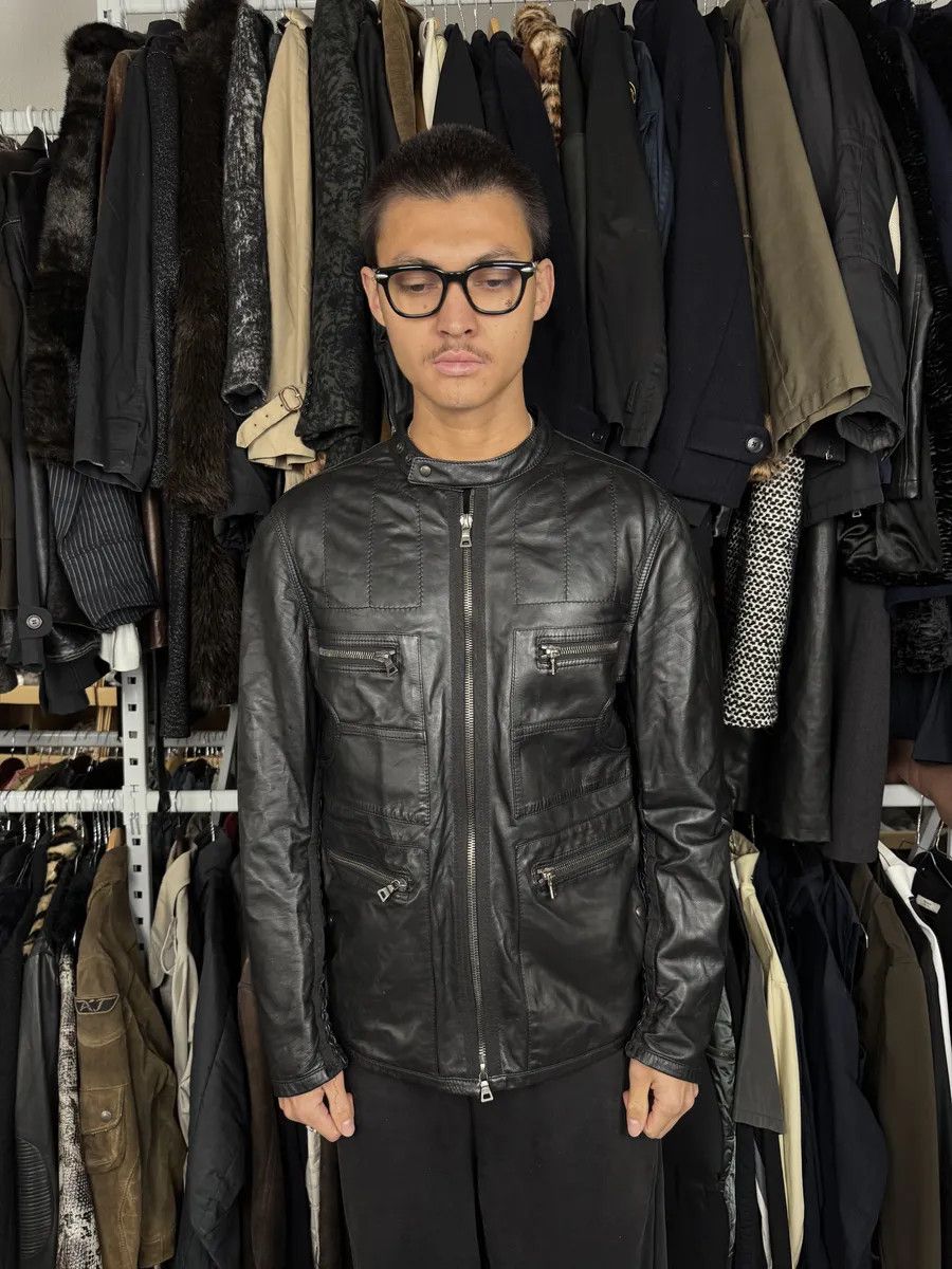 Prada 2000s Prada Black Biker Leather Laced Jacket Size US L / EU 52-54 / 3 - 2 Thumbnail