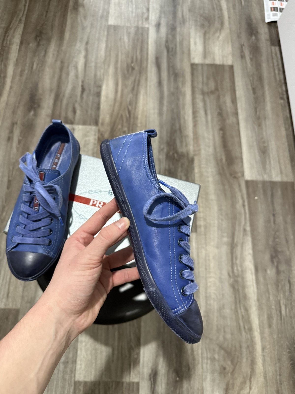 Prada NEW PRADA LEATHER SNEAKERS LOW-TOP BLUE RARE CHANGE COLOR Size US 8 / IT 38 - 8 Thumbnail