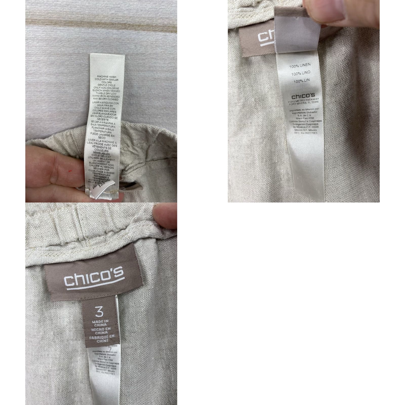 Vintage Chicos Linen Pants Wide-Leg Cropped Beige XS-XL 3 US XL Relaxed Beach Bohemian Womens Pants Size 40" / US 18 - 8 Thumbnail