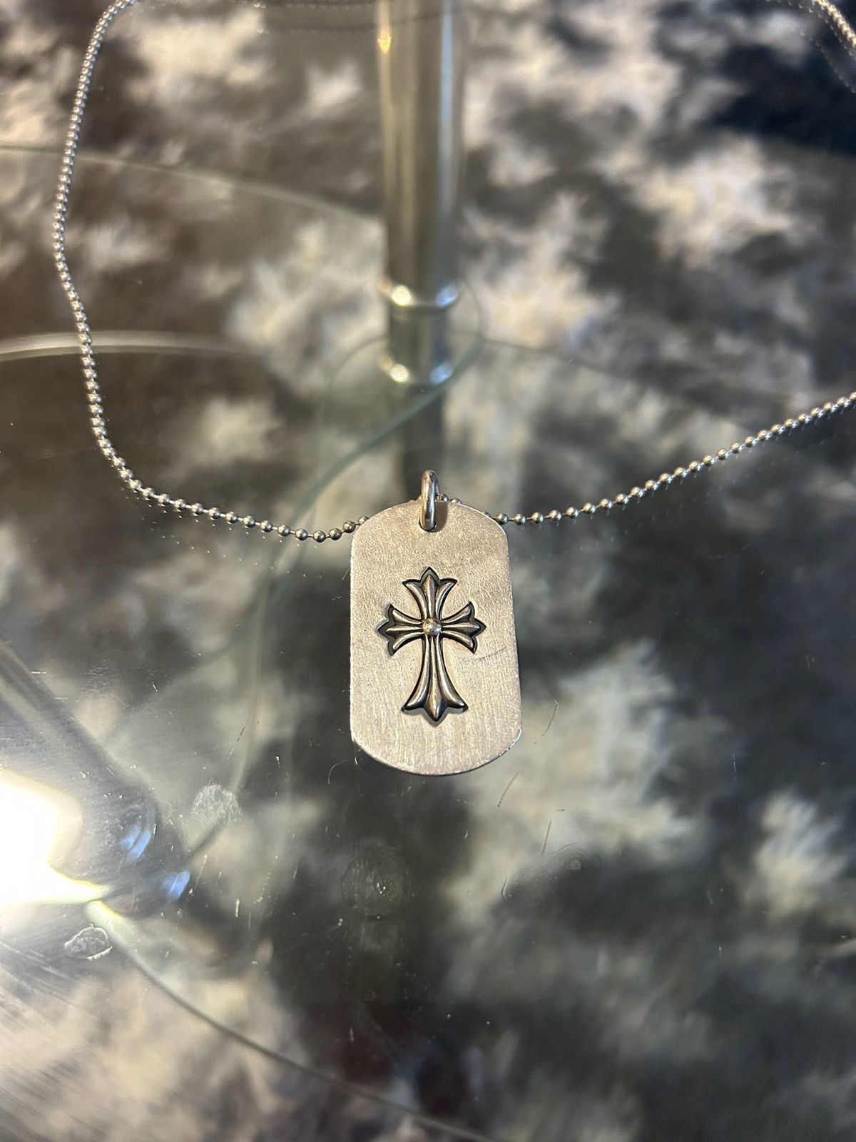 Pre-owned Chrome Hearts Cross Cutout Dog Tag Necklace In Silver