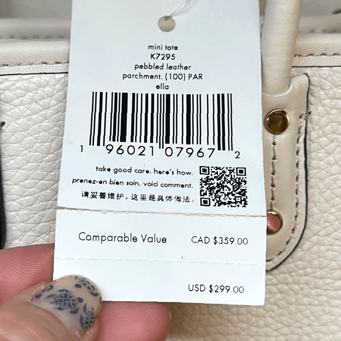 Vintage Kate Spade Mini Tote Bag Pebbled Leather Cream Beige Parchment Black Exterior Cream Handbag NEW with tags Crossbody Women Medium Purse MSRP 299 Size ONE SIZE - 2 Thumbnail