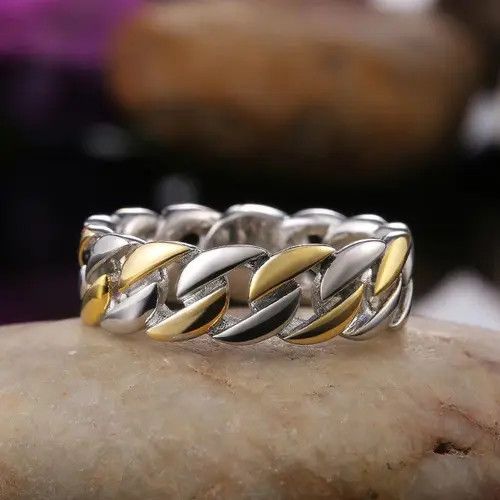 VIBE Gold Silver Color Cuban Chain Ring (size 7-12 ) Size ONE SIZE - 1 Thumbnail