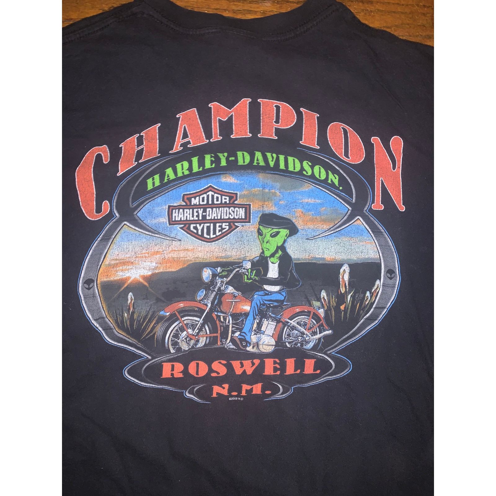 Vintage Harley-Davidson Roswell Alien Motorcycle Tee Black L