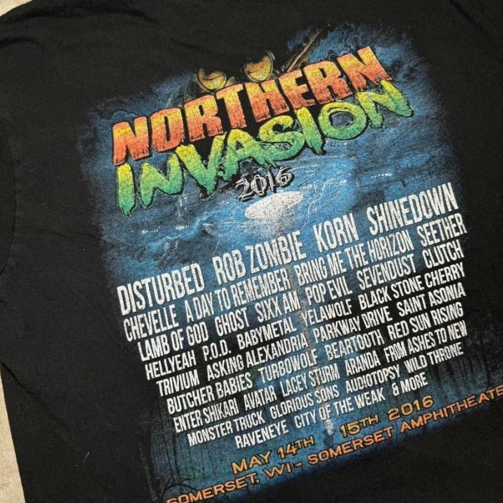 Other Northern Invasion 2016 nu metal Disturbed Korn Rob Zombie Size US M / EU 48-50 / 2 - 4 Thumbnail