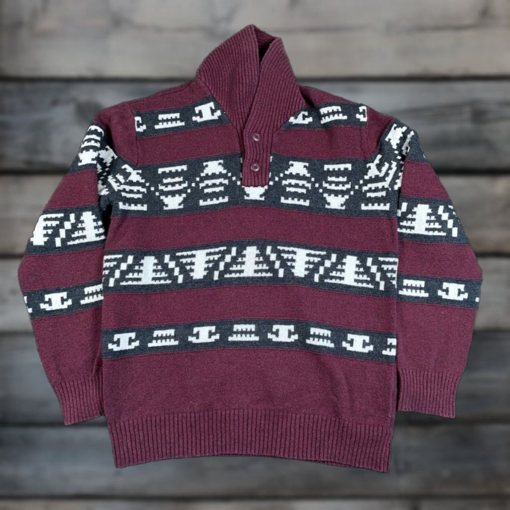 American Eagle Outfitters American Eagle Aztec Pattern Shawl Collar Sweater Adult Large Red Chunky Knit Size US L / EU 52-54 / 3 - 1 Thumbnail