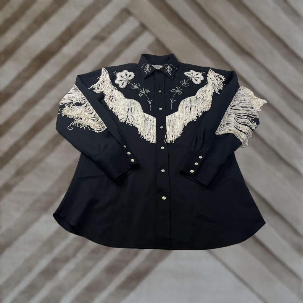 Vintage VINTAGE H Bar C Shirt Taos Fringe Pearl Snap Top Black 16 Women’s Western Embellished 1970s Size XXL / US 16-18 / IT 52-54 - 1 Thumbnail