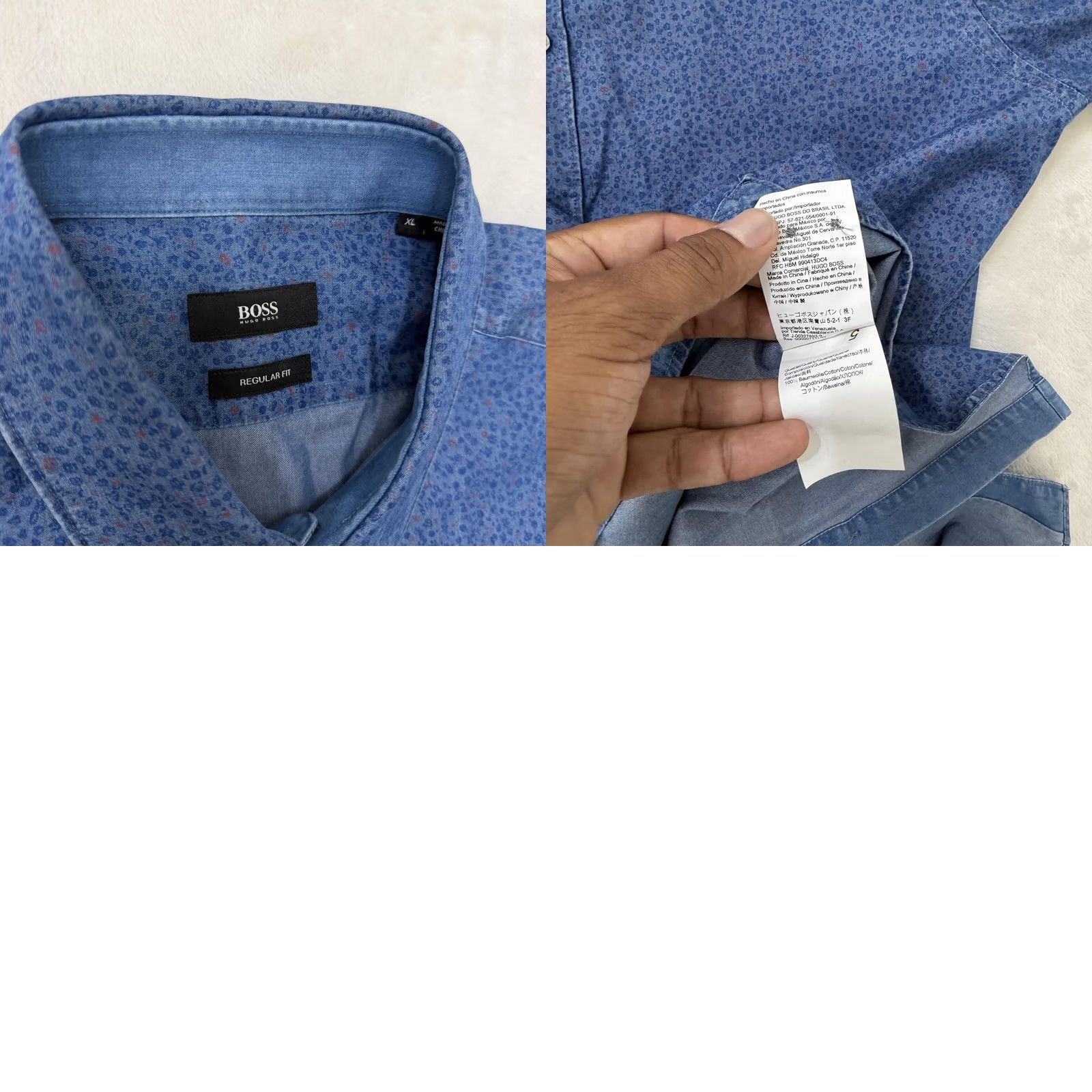 Hugo Boss VINTAGE None Hugo Boss Shirt Mens XL Blue Floral Chambray Regular Fit Button Up Size US XL / EU 56 / 4 - 10 Thumbnail