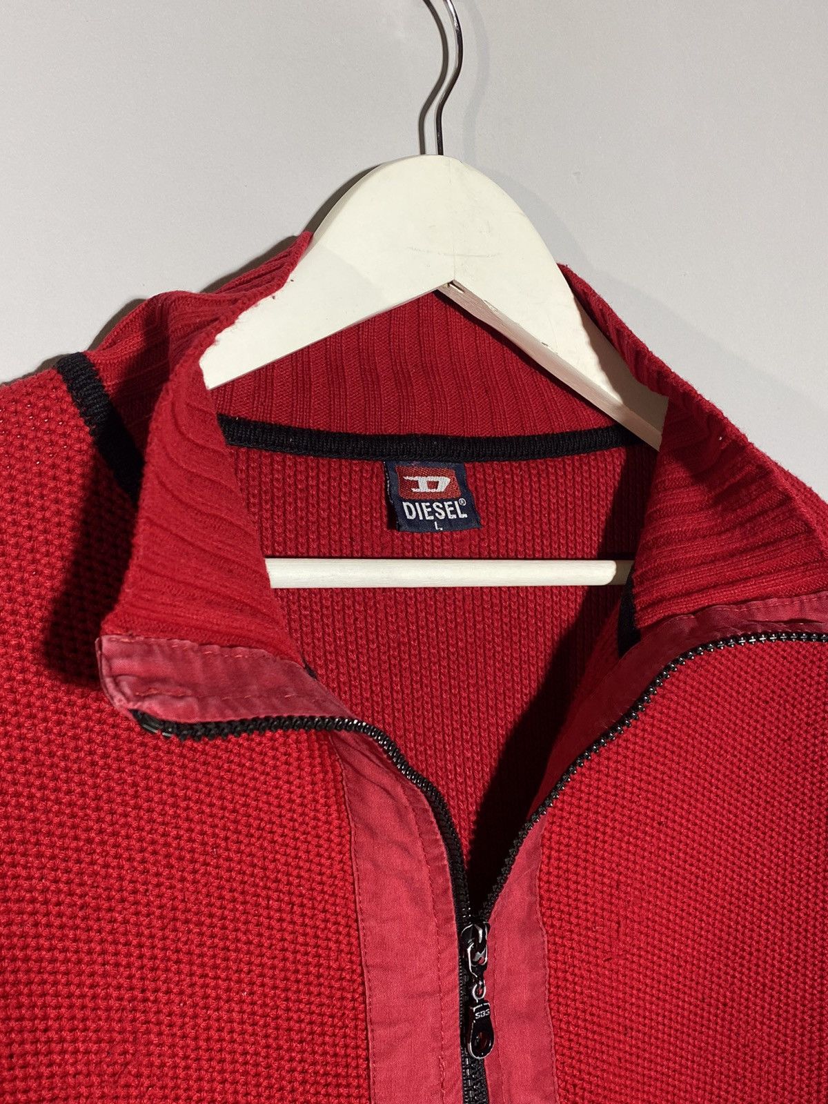 Diesel 🔥 Y2K DIESEL RED ZIP NECK SWEATER TECH CORE AESTHETIC Size US L / EU 52-54 / 3 - 4 Thumbnail