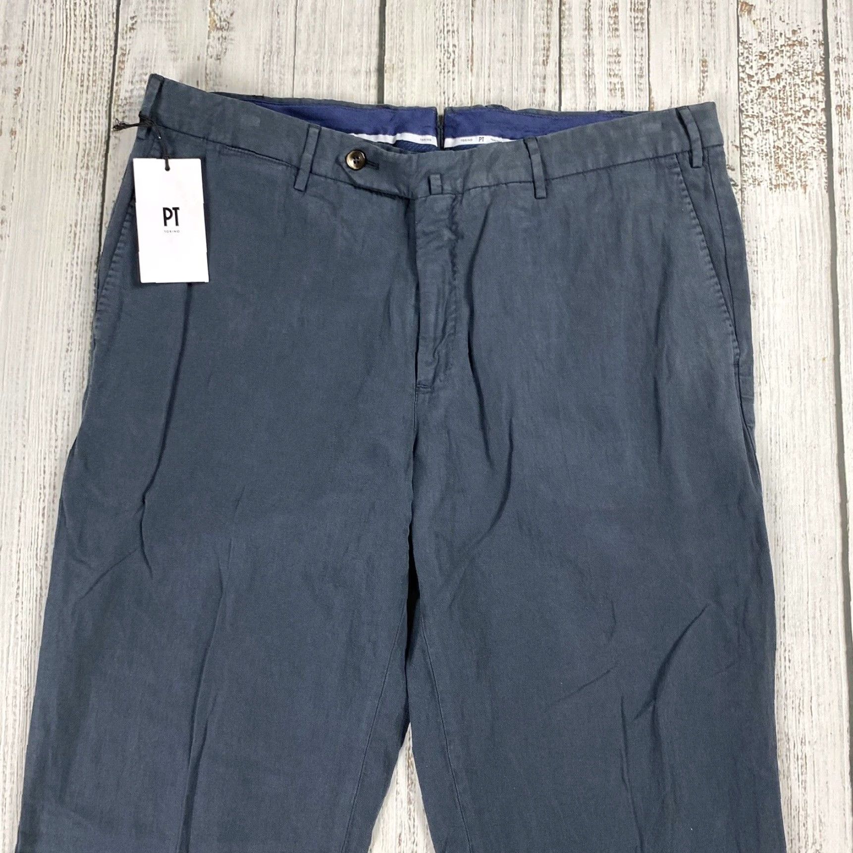 Vintage PT01 Easy Fit Blue Dress Pants Men's Size 36 Cotton Linen Tapered Solid IVY PREP Size US 36 / EU 52 - 2 Thumbnail