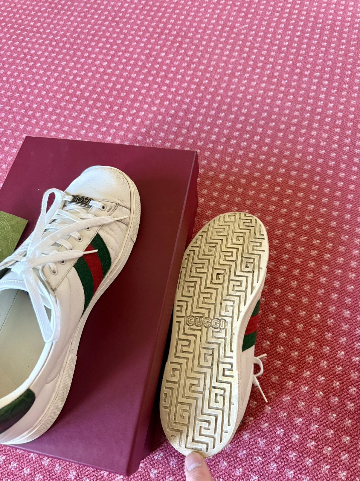 Gucci Gucci Ace Web Stripe Sneakers White Alligator Heel Size US 9.5 / EU 42-43 - 2 Thumbnail