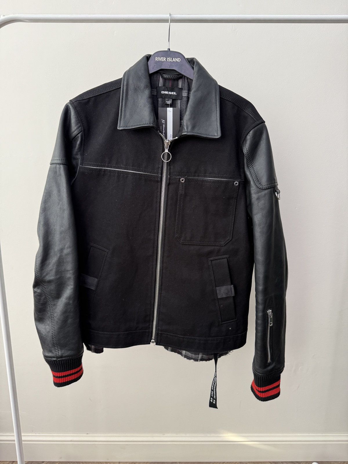Diesel Vintage Diesel Black Jacket Leather Sleeves Zip Up Size US L / EU 52-54 / 3 - 2 Thumbnail