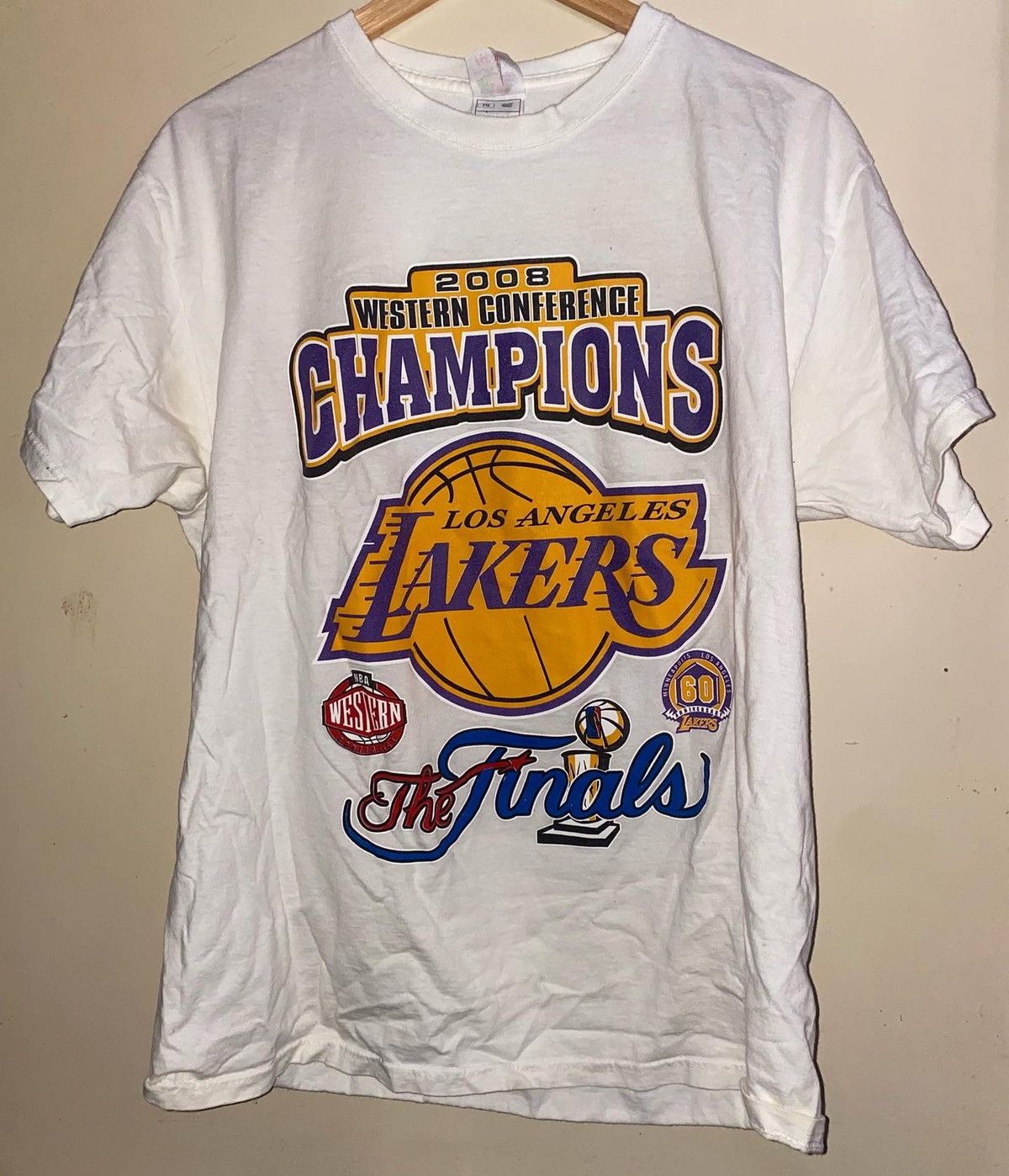 Image of L A Lakers x Vintage Kobe Bryant 2008 Western Conference Champions Tshirt in White, Men's (Size XL)