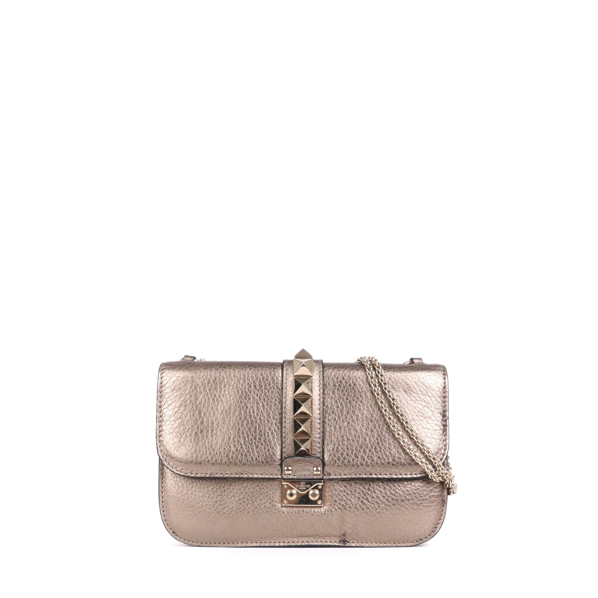 Valentino VALENTINO - Valentino Glam Lock shoulder bag in metallic gold grained leather Size ONE SIZE - 1 Thumbnail
