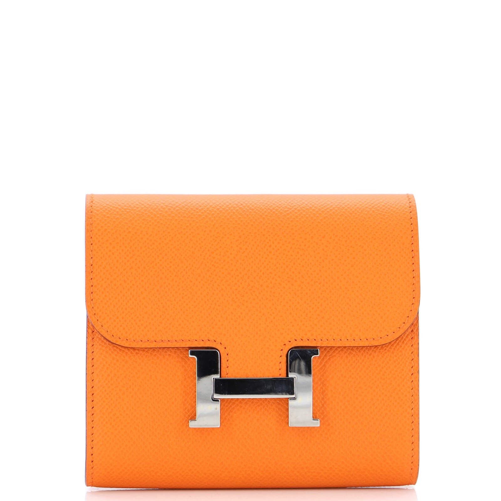 image of Hermes Constance Wallet Epsom Compact in Orange, Women's