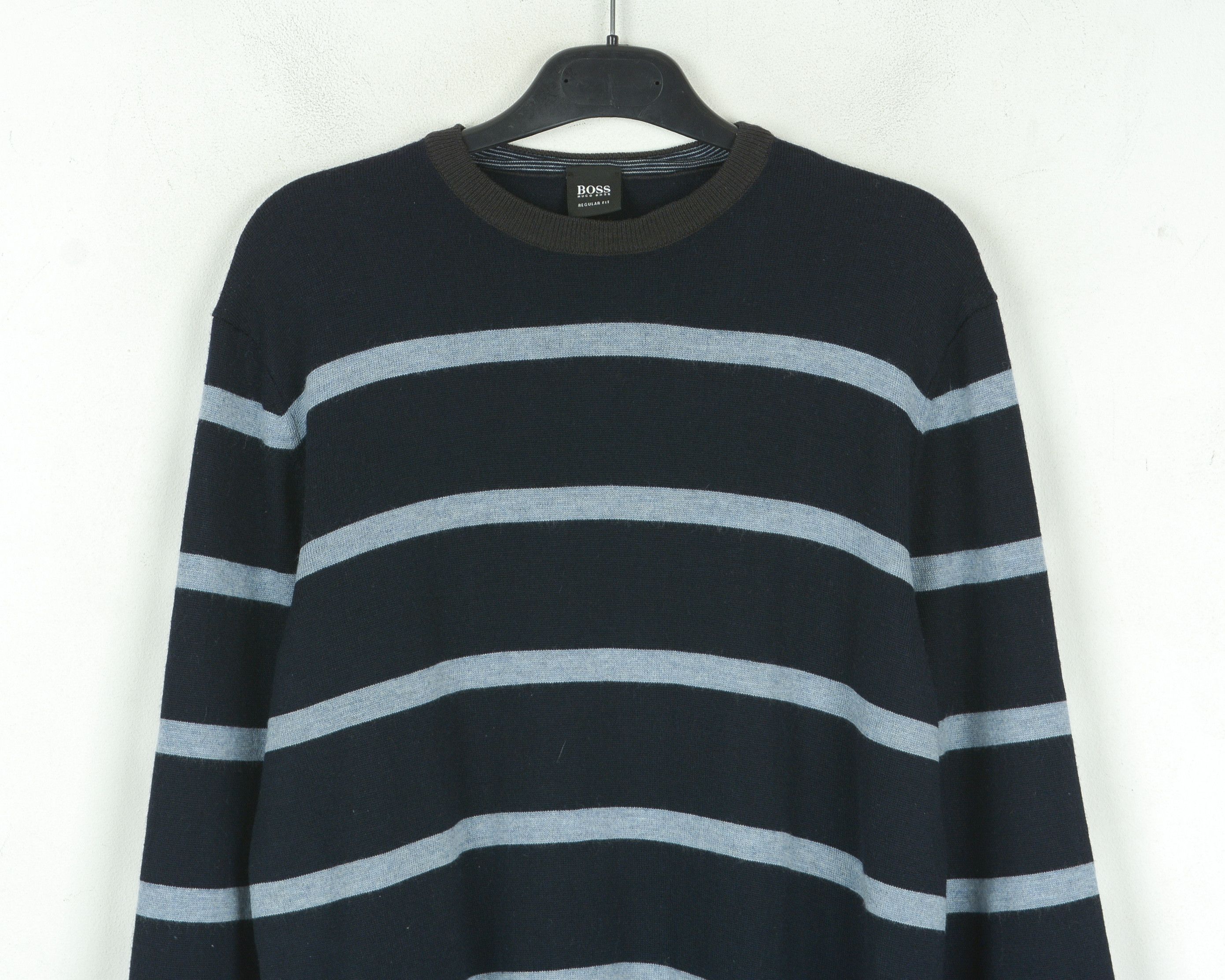Hugo Boss Regular Fit Wool Knit Sweater M Jumper Pullover Striped Size US M / EU 48-50 / 2 - 6 Thumbnail