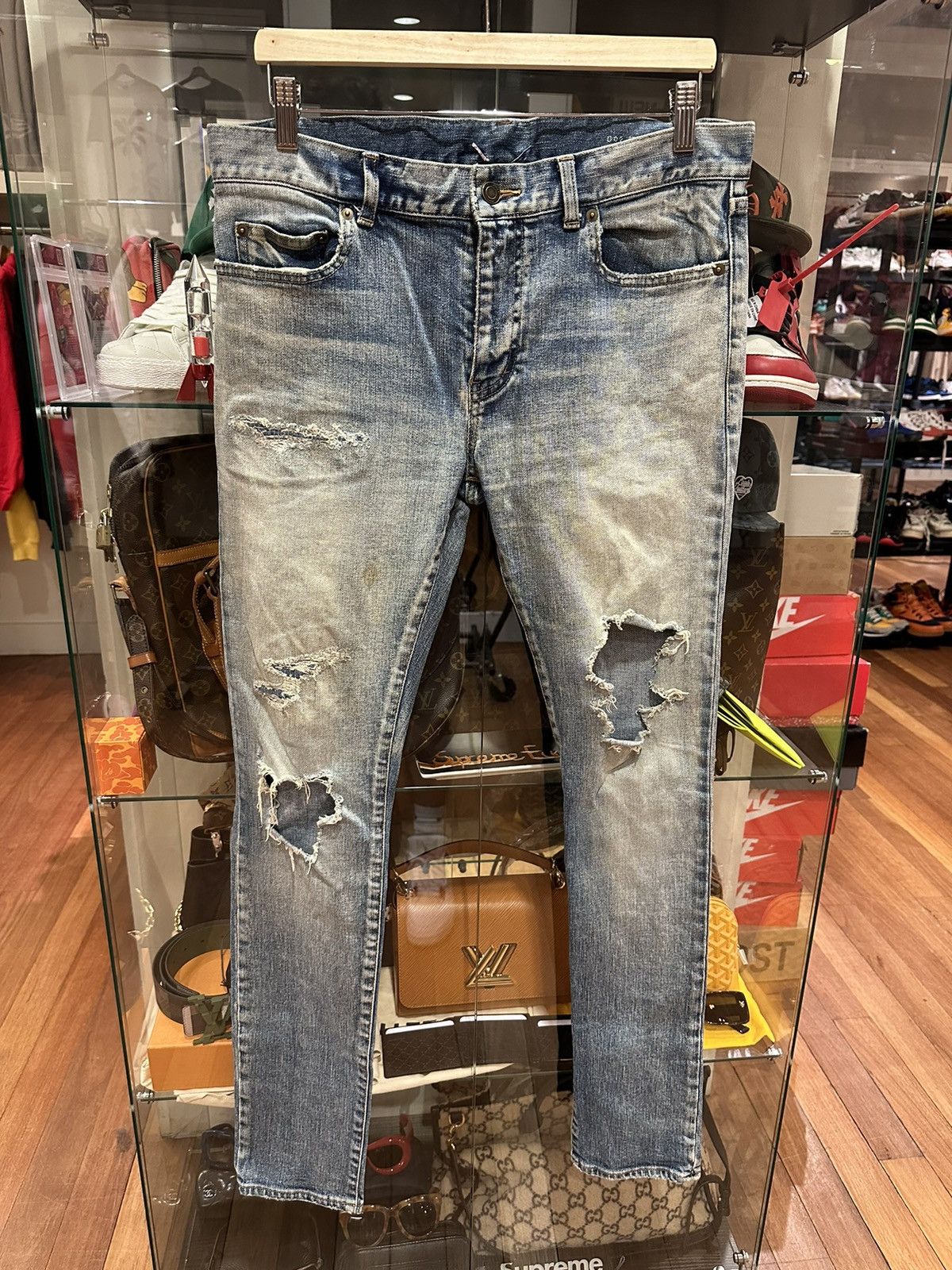 Saint Laurent Paris Saint Laurent distressed wash denim jeans Grailed