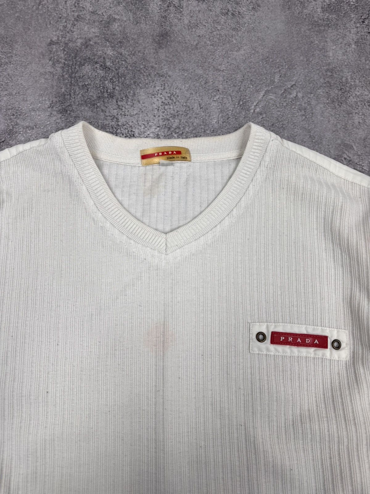 Prada Prada Men Knit Sweater White V-Neck Size L Size US L / EU 52-54 / 3 - 3 Thumbnail