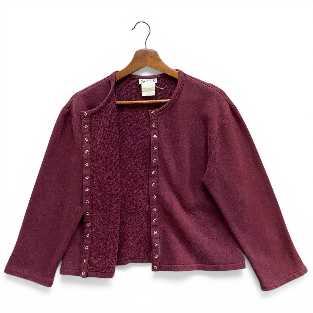 agnes b. Vintage Agnes B Paris Iconic Snap Button Cardigan Maroon Size US S / EU 44-46 / 1 - 1 Thumbnail