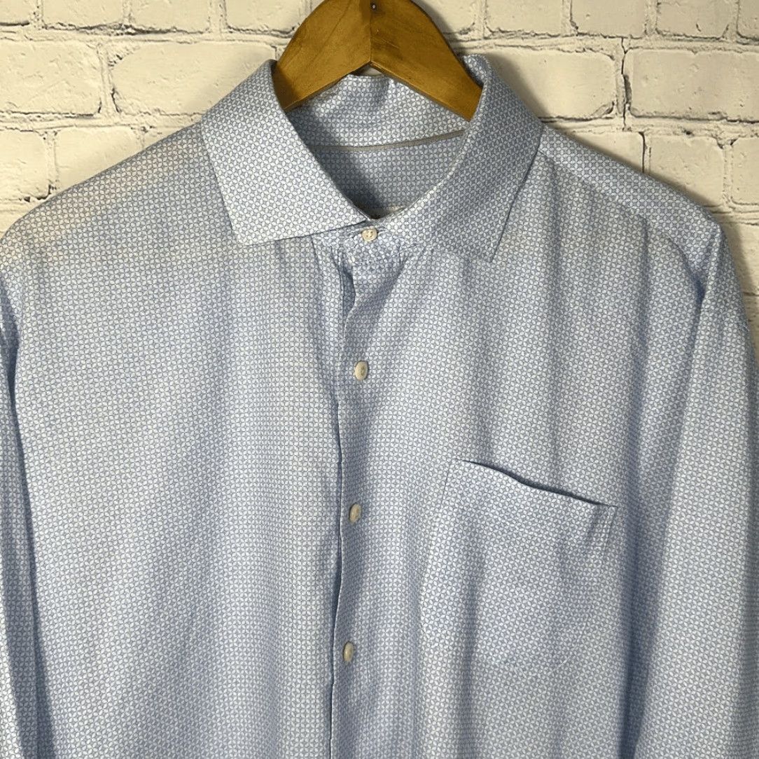 Peter Millar Peter Millar Shirt Men's XL Blue White Geometric Linen Blend Tolland Sport Button-Up Long Sleeve Multicolor Geometric Pattern Size US XL / EU 56 / 4 - 2 Thumbnail