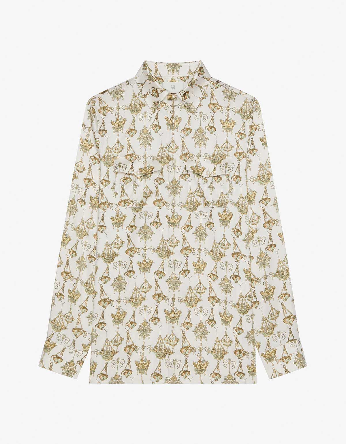 Givenchy Givenchy Cream Printed Chandelier Silk Shirt Size 39 Size US M / EU 48-50 / 2 - 1 Thumbnail