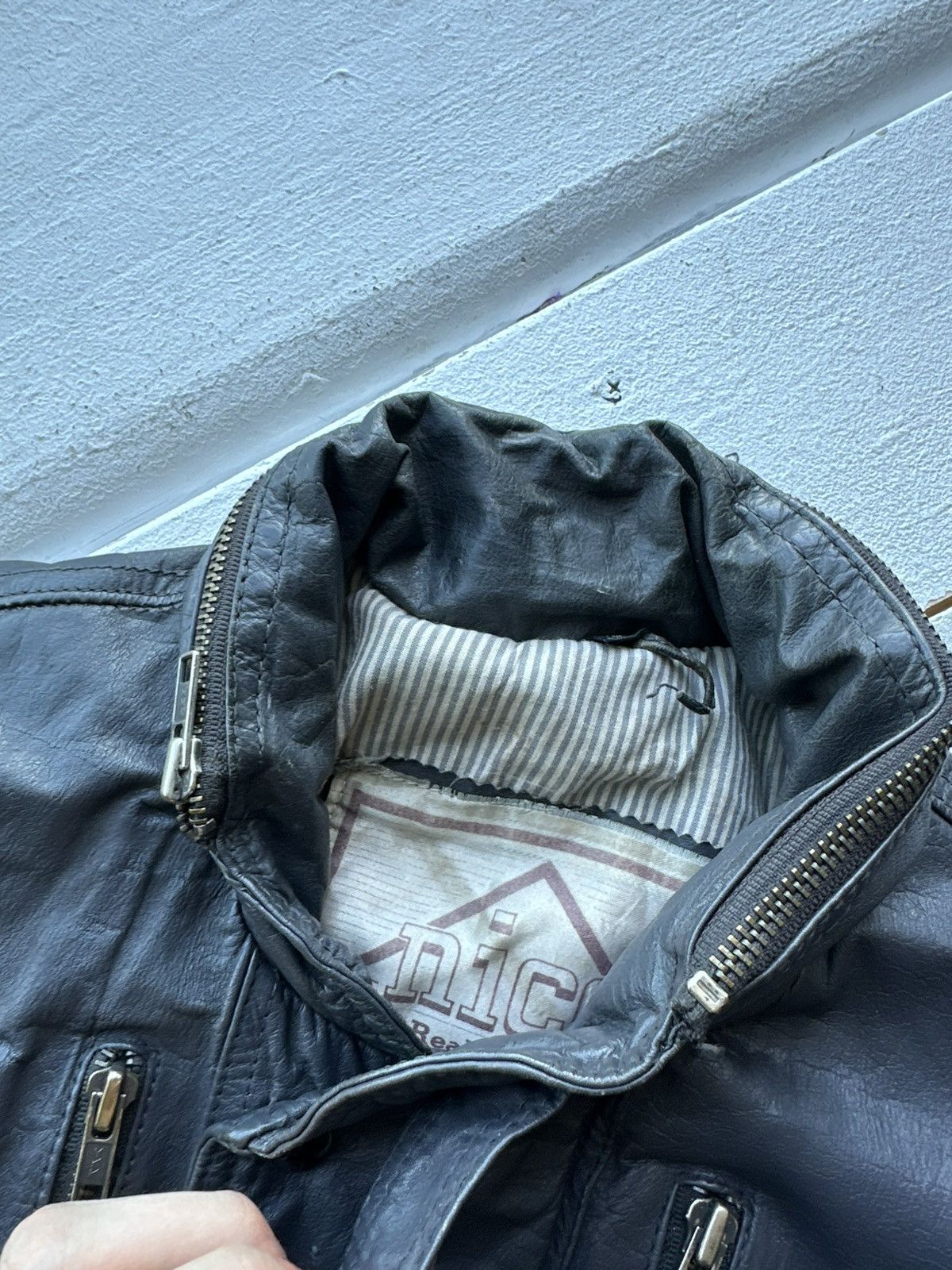 Other 🚨VNTG LEATHER JACKET AVANT GARDE ASYMMETRICAL DARK BLUE/GRAY Size US M / EU 48-50 / 2 - 6 Thumbnail