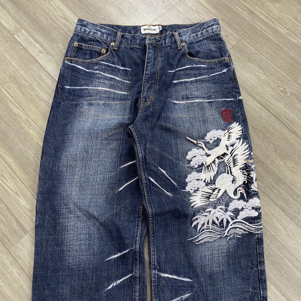 Karakuri Tamashii Vintage Karakuri Tamashii Phoenix Bird Embroidered Jeans Size US 33 - 4 Thumbnail
