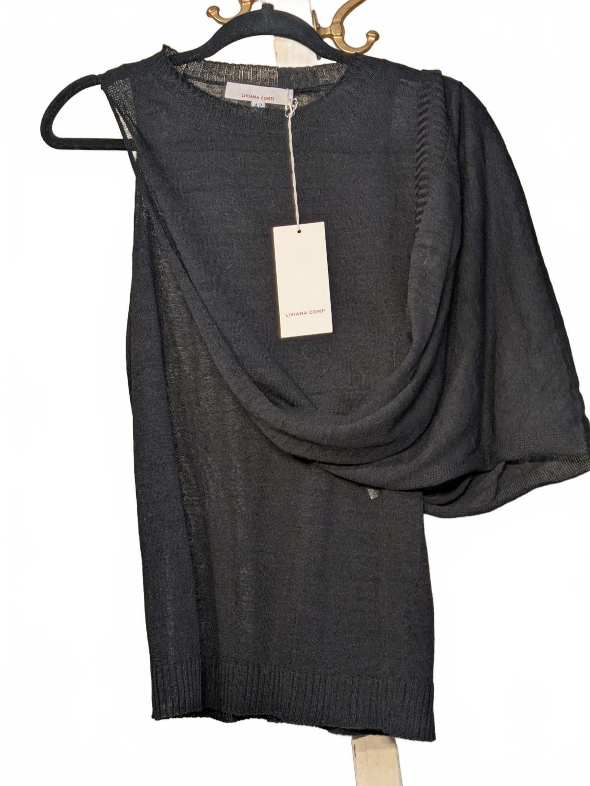 Other NWT LIVIANA CONTI Black Asymmetric Linen 2pc Drape Top 42IT Size S / US 4 / IT 40 - 5 Thumbnail