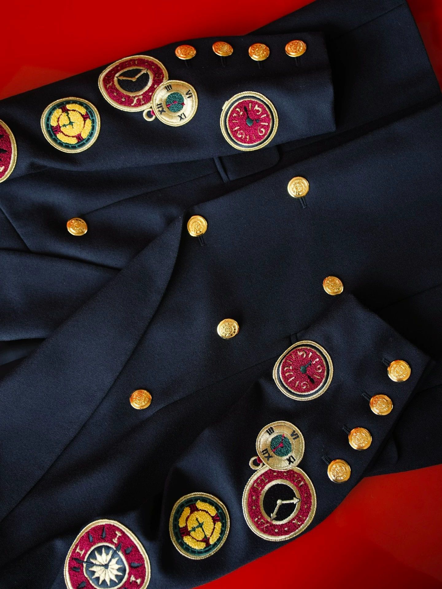 Escada Escada Vintage Wool Black & Gold Clock Embroidered Suit d40 Size S / US 4 / IT 40 - 3 Thumbnail