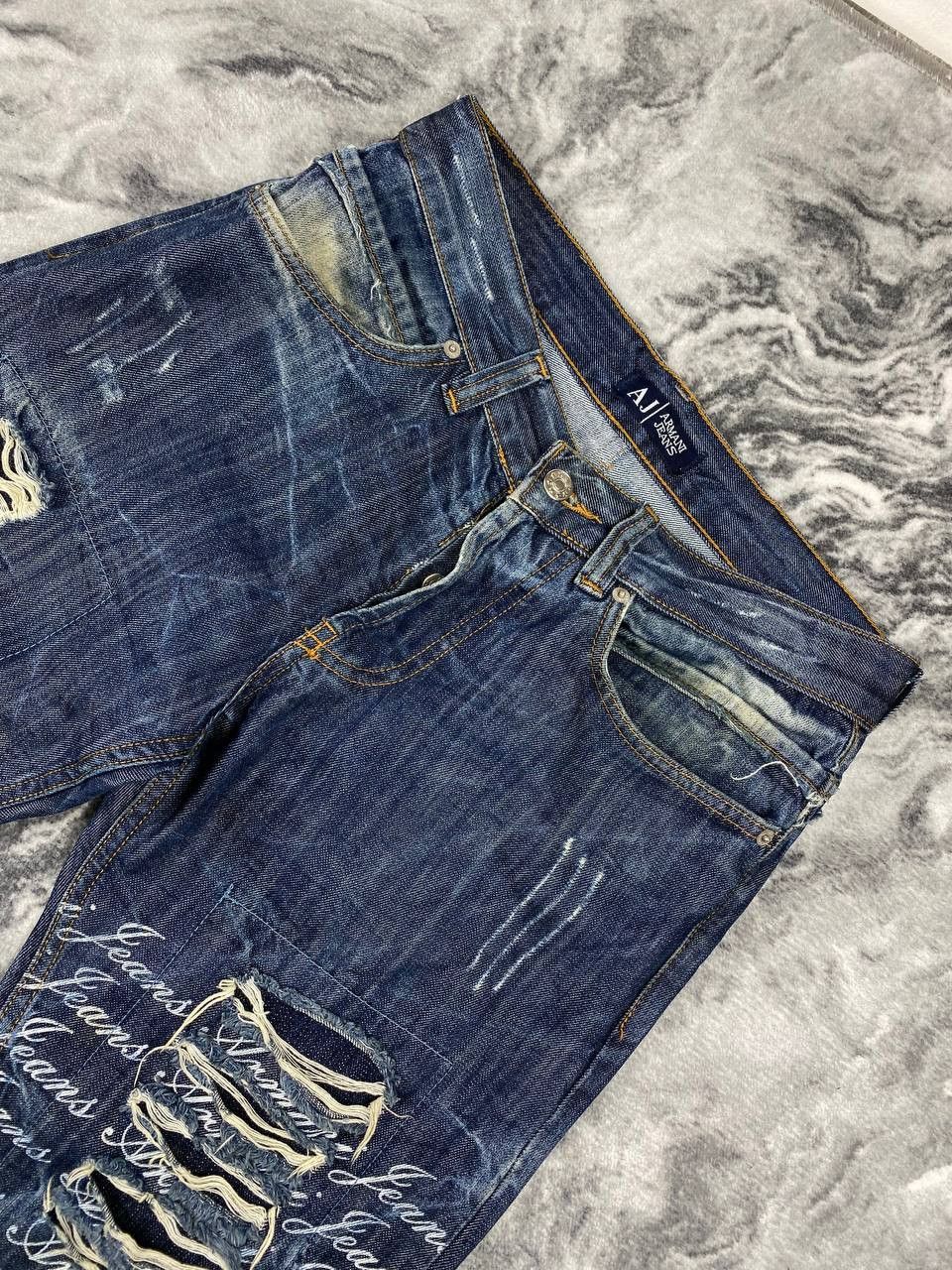 Armani Armani Jeans Big Monogram Logo Distressed Denim Jeans Size US 29 - 4 Thumbnail
