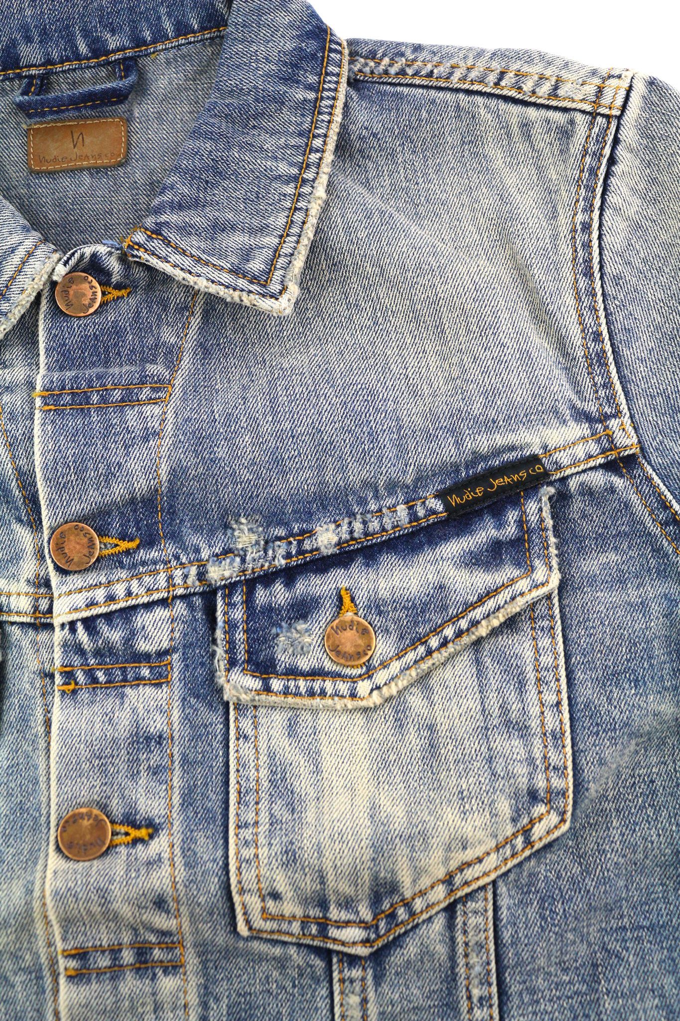 Nudie Jeans BILLY S Shimmering Indigo Washed Ripped Polo Jacket 82489 Size US S / EU 44-46 / 1 - 6 Thumbnail